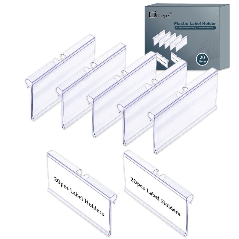 Diteje 20Pcs Plastic Wire Shelf Label Holder Wire Rack Holders Retail Sign Hook Labels Clip On with 20Pcs Label Paper Inserts Label Area 3.94in Lx1.50in H - Image 1